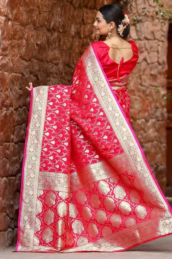 Pink art silk  woven saree