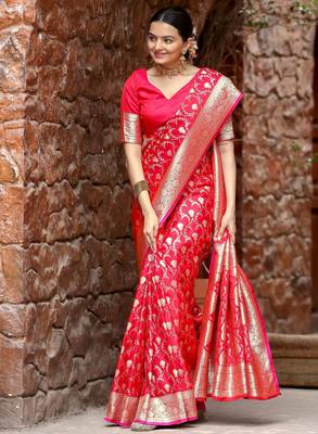 Pink art silk  woven saree 4