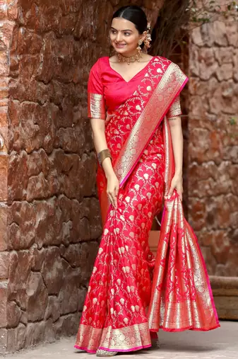 Pink art silk  woven saree