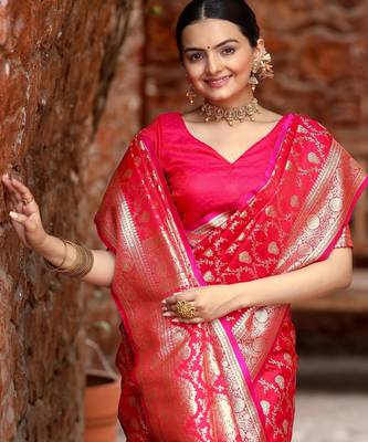Pink art silk  woven saree 5