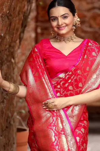 Pink art silk  woven saree