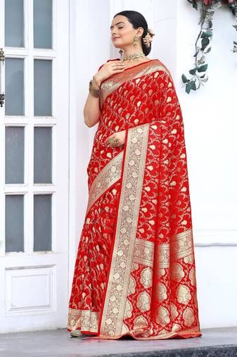 Red art silk  woven saree