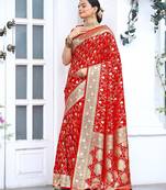 Red art silk  woven saree