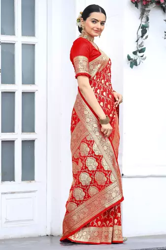 Red art silk  woven saree