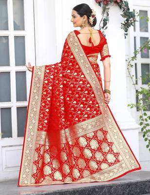 Red art silk  woven saree 3