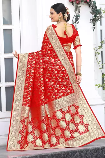 Red art silk  woven saree