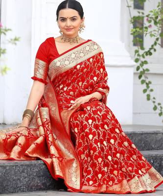 Red art silk  woven saree 4