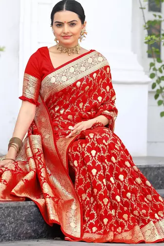 Red art silk  woven saree