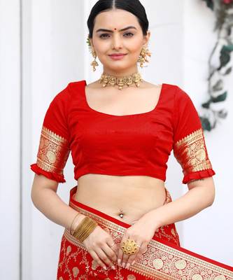 Red art silk  woven saree 5
