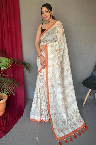 Cream art silk  woven saree