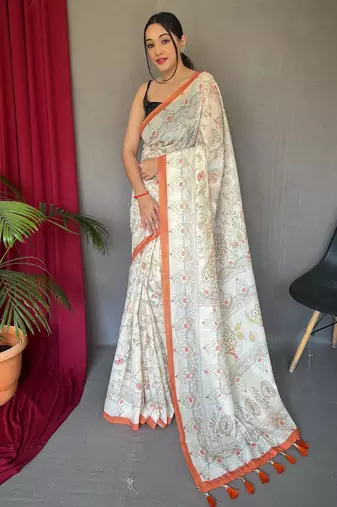 Cream art silk  woven saree
