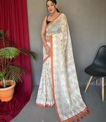 Cream art silk  woven saree