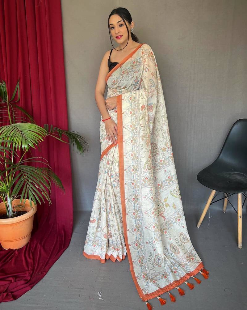Cream art silk  woven saree