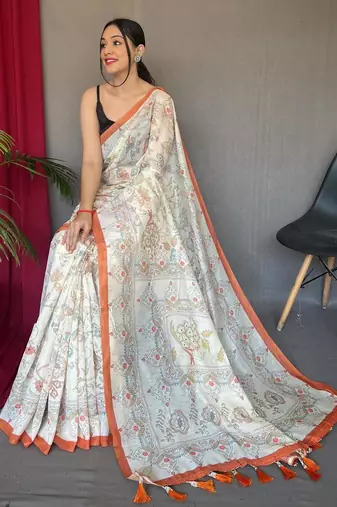 Cream art silk  woven saree