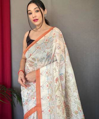 Cream art silk  woven saree 3