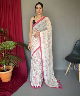 Cream art silk  woven saree 1