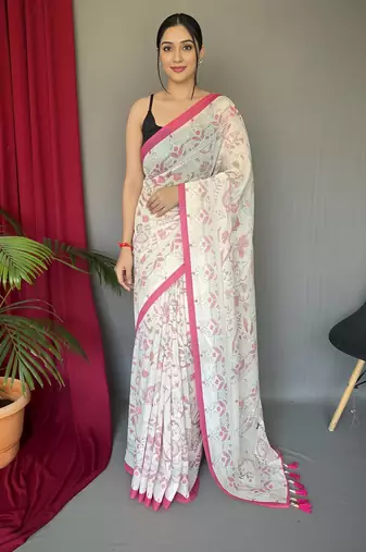 Cream art silk  woven saree