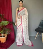 Cream art silk  woven saree