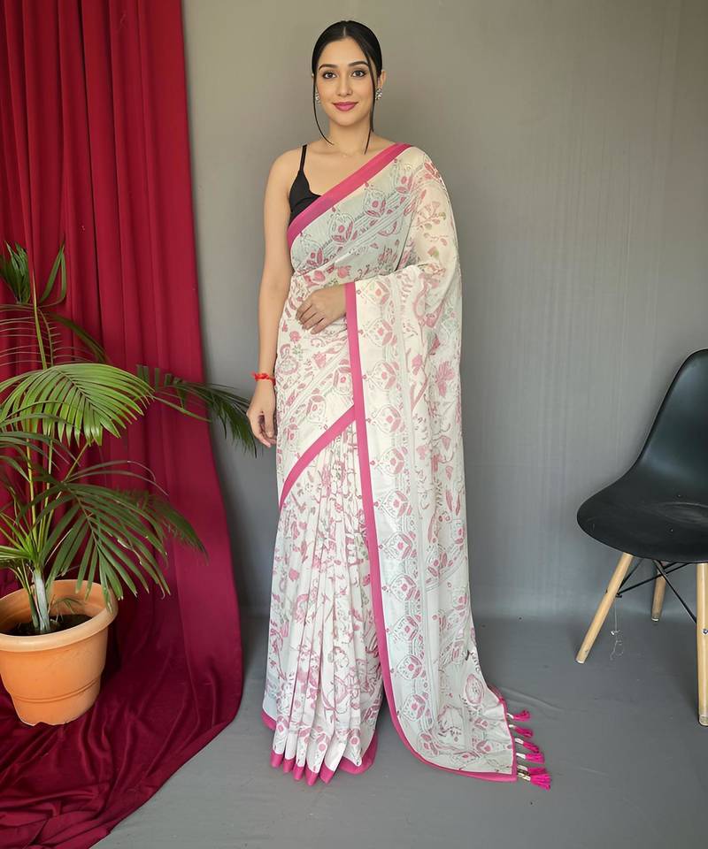 Cream art silk  woven saree