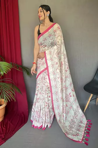 Cream art silk  woven saree