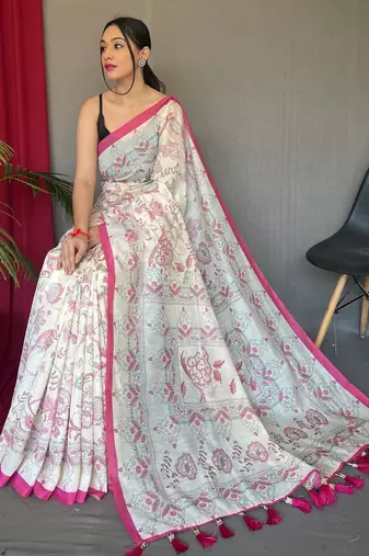 Cream art silk  woven saree