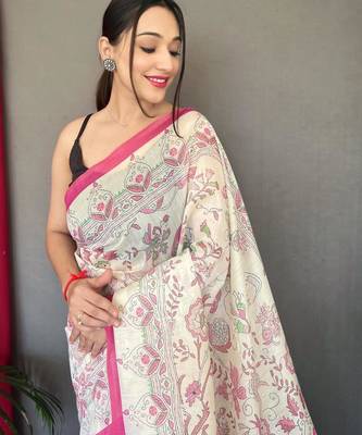 Cream art silk  woven saree 4