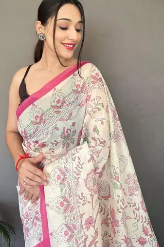 Cream art silk  woven saree