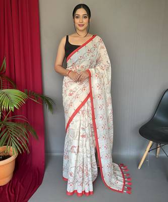 Cream art silk  woven saree 1