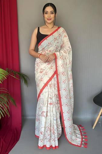 Cream art silk  woven saree