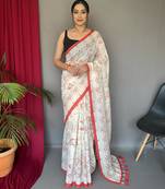 Cream art silk  woven saree