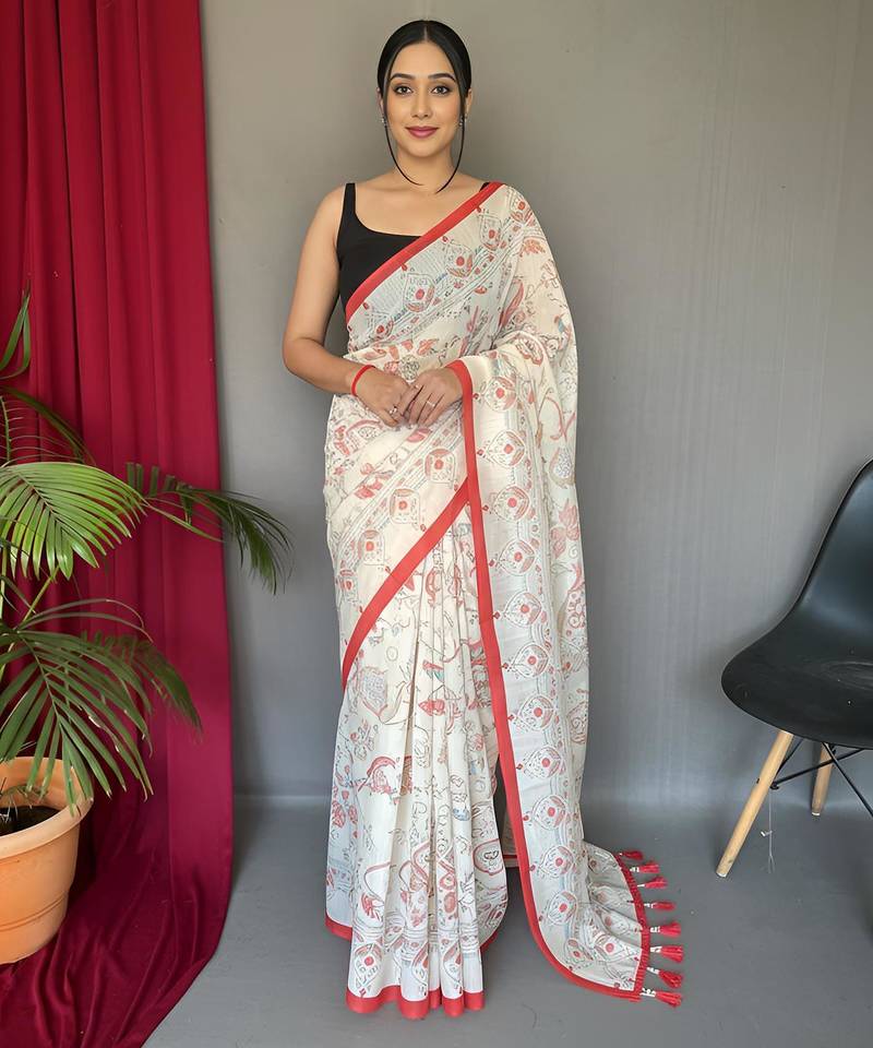 Cream art silk  woven saree