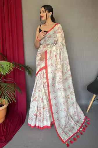 Cream art silk  woven saree