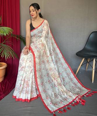 Cream art silk  woven saree 3