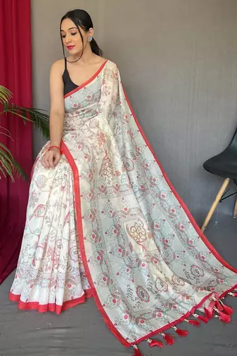 Cream art silk  woven saree