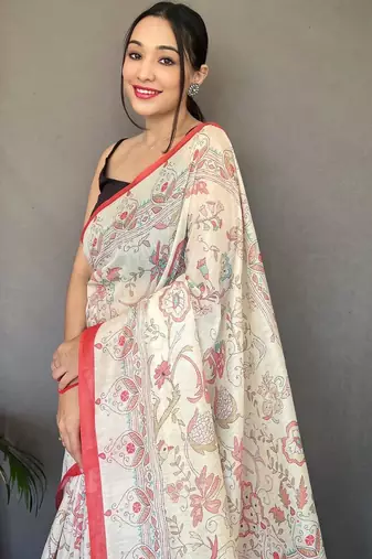Cream art silk  woven saree