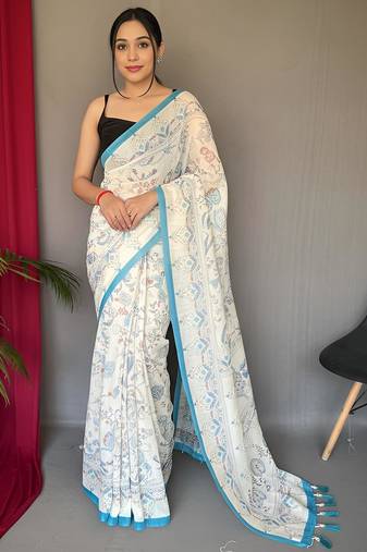 Cream art silk  woven saree