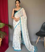 Cream art silk  woven saree