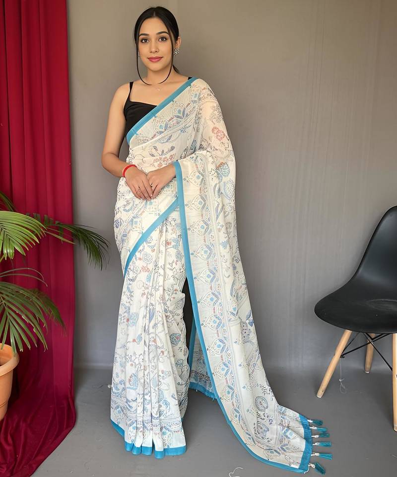 Cream art silk  woven saree