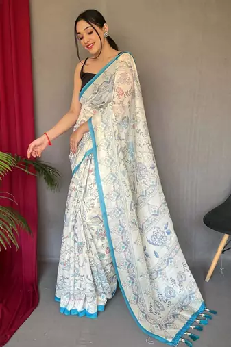 Cream art silk  woven saree
