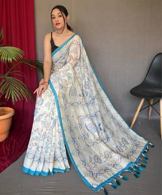 Cream art silk  woven saree 3