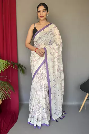 Cream art silk  woven saree