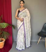 Cream art silk  woven saree