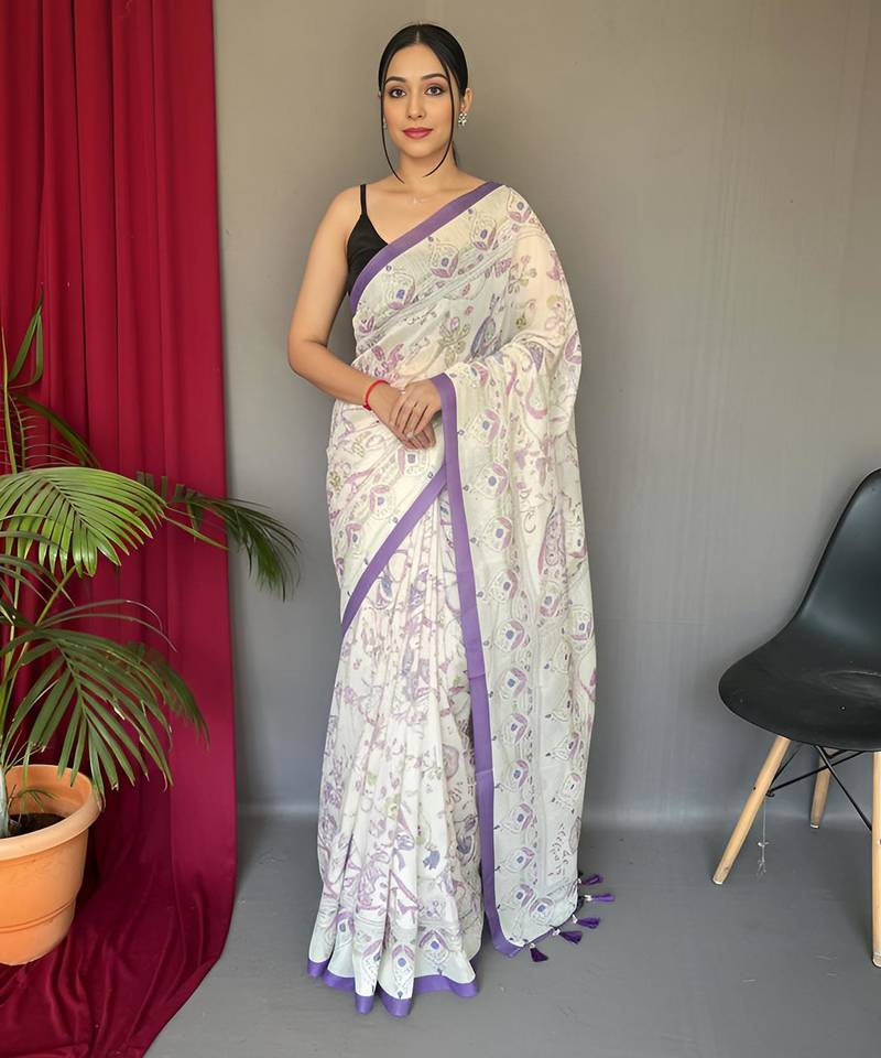 Cream art silk  woven saree