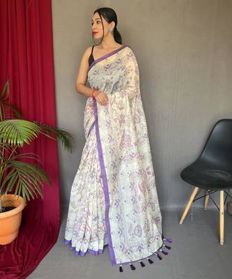 Cream art silk  woven saree 2