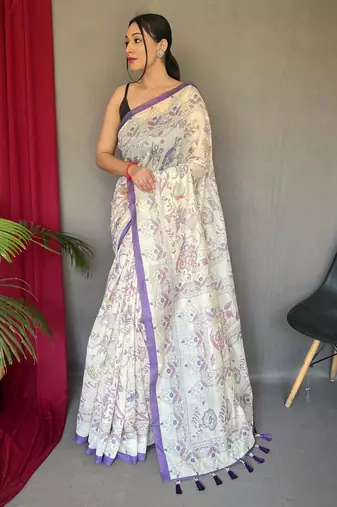 Cream art silk  woven saree