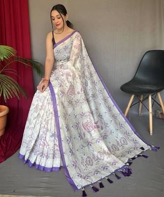 Cream art silk  woven saree 3