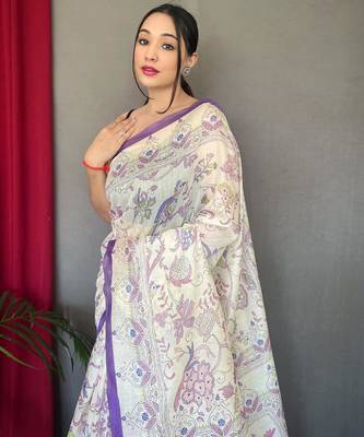 Cream art silk  woven saree 4