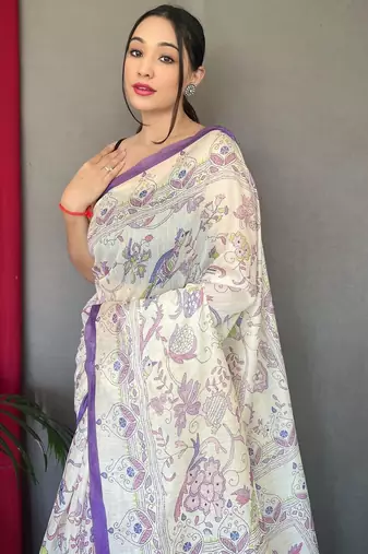Cream art silk  woven saree