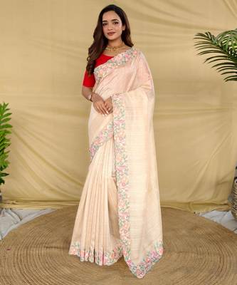 Cream art silk  woven saree 1