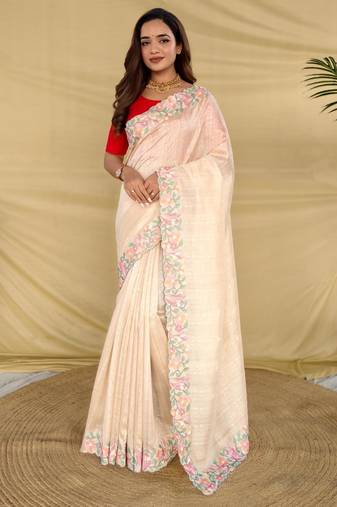 Cream art silk  woven saree